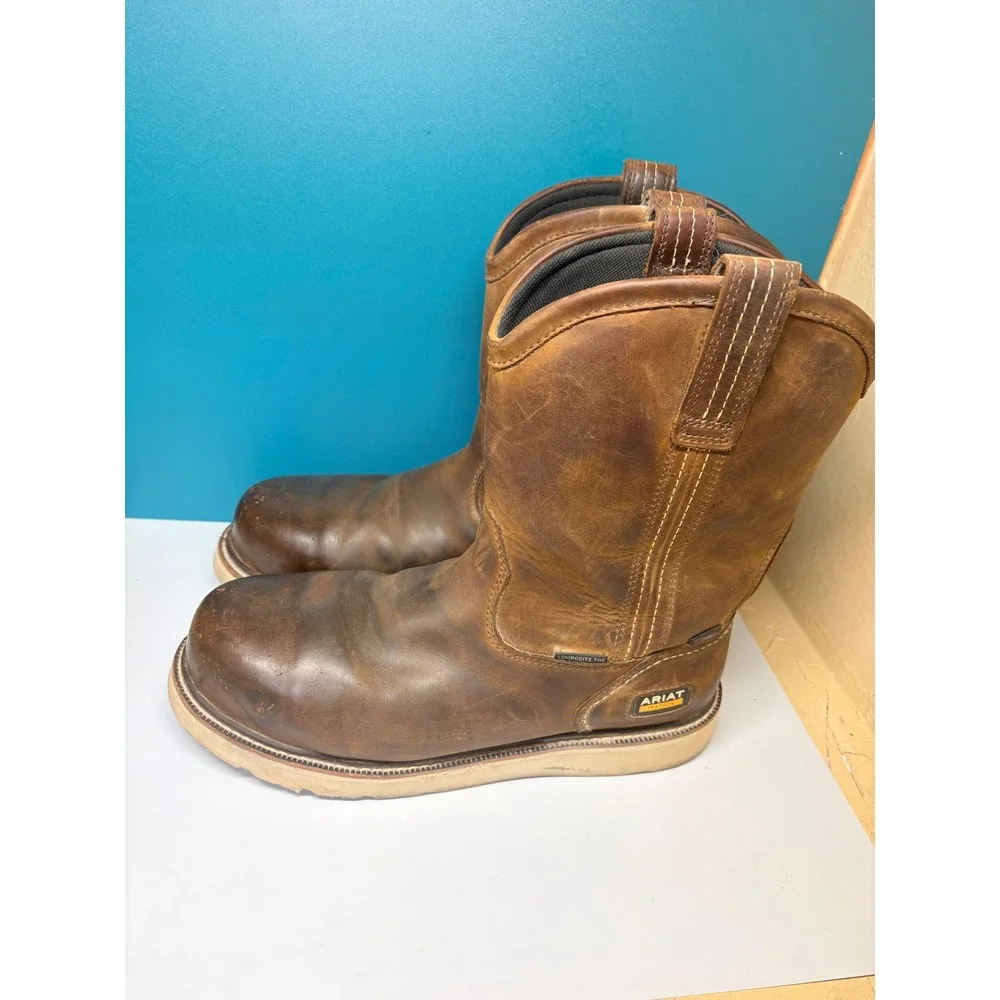 Ariat Mens 11EE Brown Leather Composite Toe Wedge Sole Work Boots
